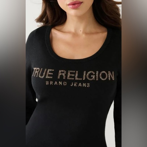 NWT True Religion Women's Crystal Logo Sweater - Picture 3 of 6